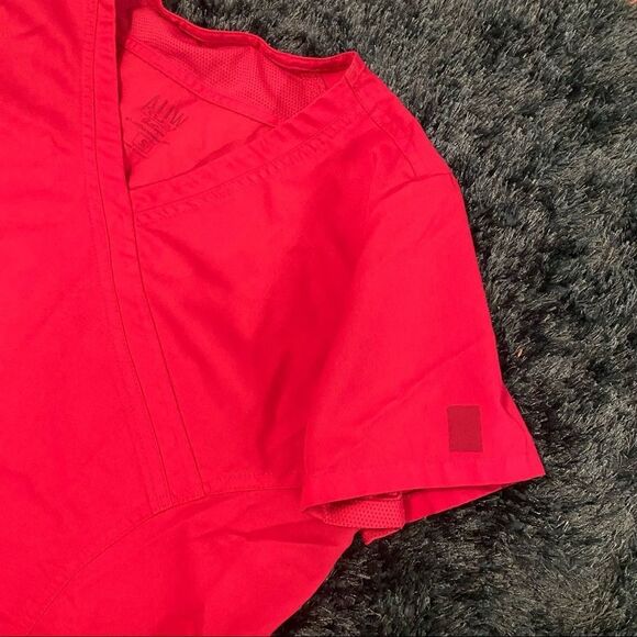 AUW | Hot Pink ACTIVE Women's Sporty Mesh Mock Wrap Scrub Top | Small - Picture 6 of 7